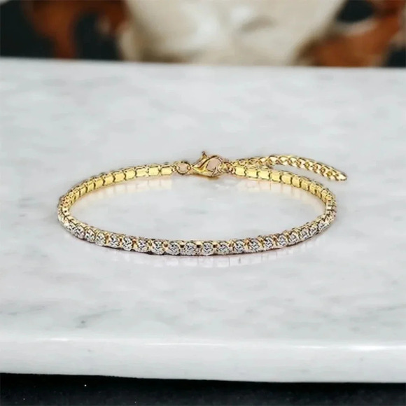 Clear Rhinestone Gold Anklet Bracelet - Picture 1 of 6